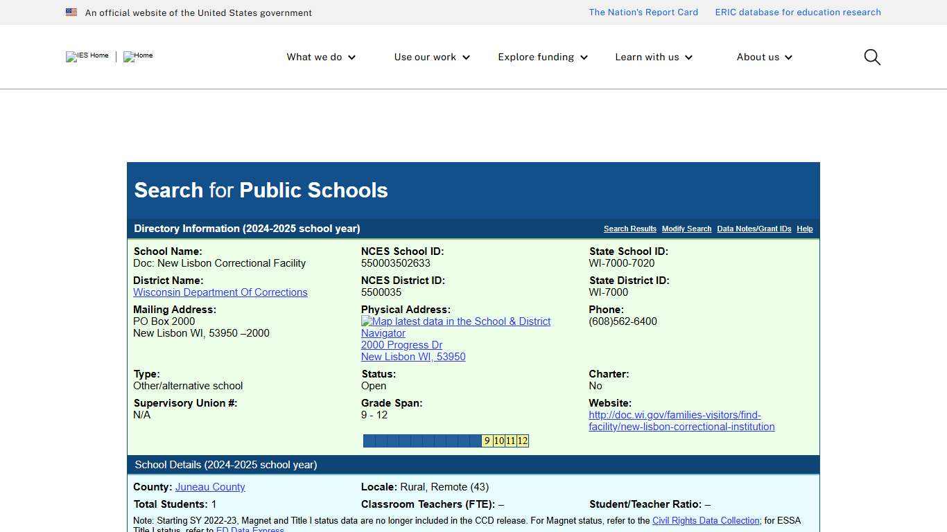 Search for Public Schools - DOC: New Lisbon Correctional Facility (550003502633)